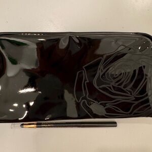 Black Glossy Makeup Bag with Rose Design